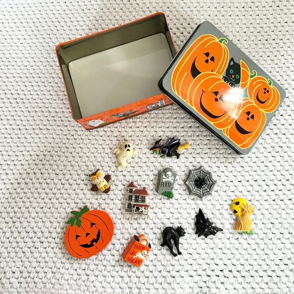 JSNY Other - JSNY 80s Vintage Plastic Miniature Halloween 11 Magnets Set in Original Tin
